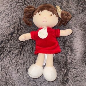 Jolijou My First Christmas Santa Baby Doll Brown Hair Ponytails Bow Lovey